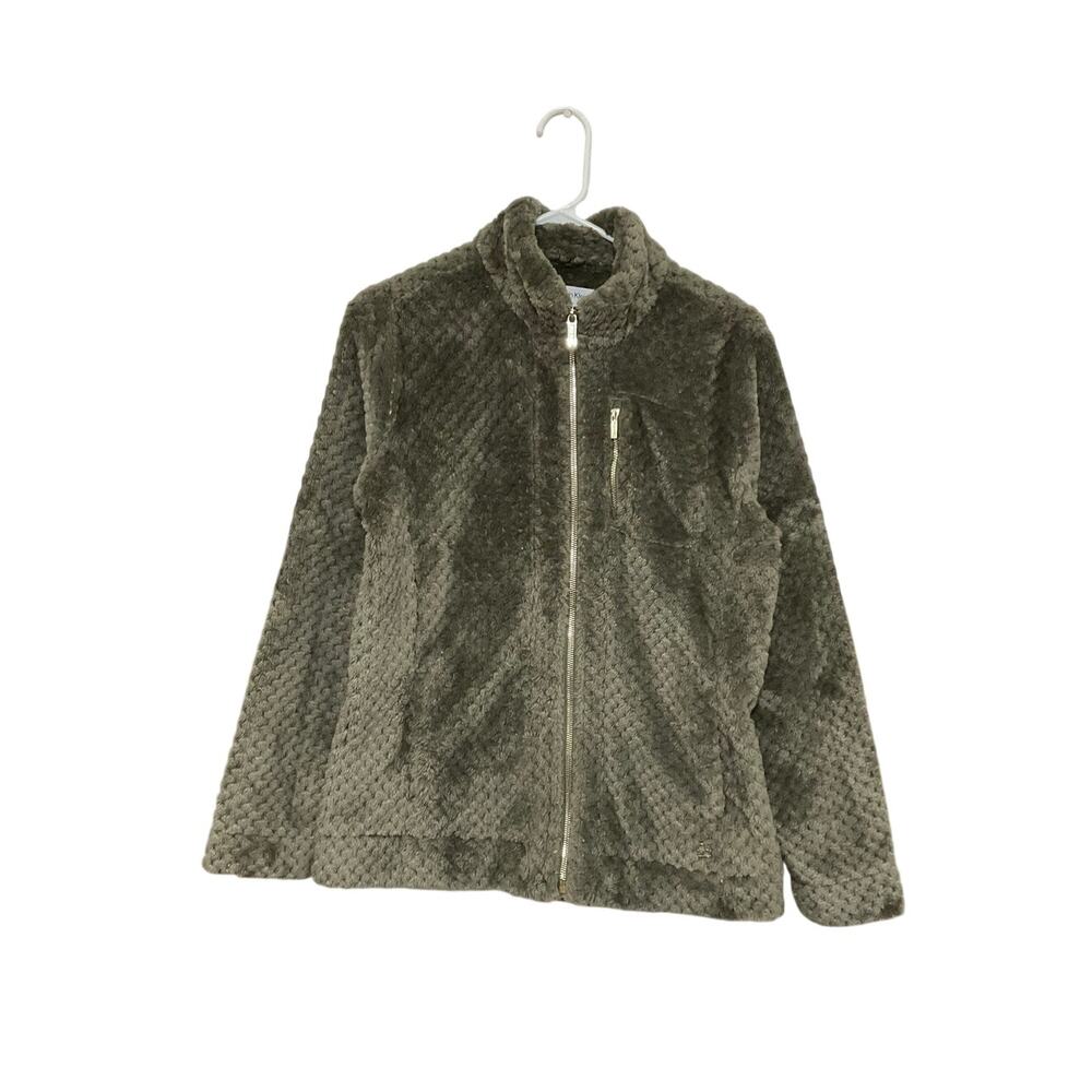 Calvin Klein Green Fuzzy Fleece Full-Zip Jacket Size Medium Teddy Bear